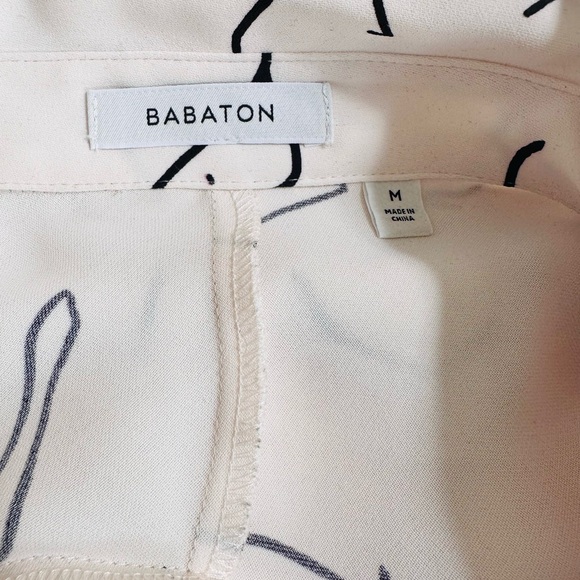 BABATON Blouse Tunic Silky Poly Cream & Black Dog or Fox L/S NWOT Sz M L - Picture 4 of 12